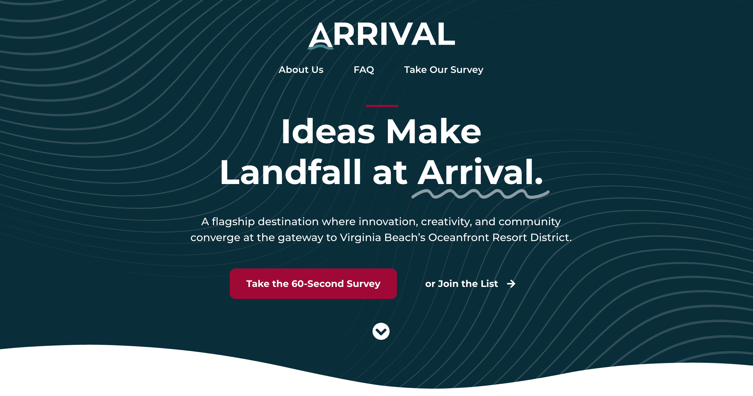 Screenshot of the Arrival VB landing page, designed by Beam Reach.